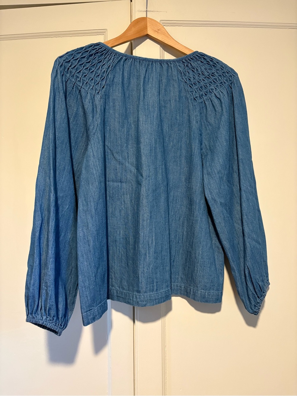 Old Navy 100% Cotton Denim Smocked Peasant Blouse - Picture 2 of 3